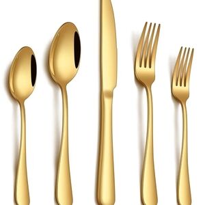 PHILIPALA 20pc Gold Flatware Set Stainless Steel Cutlery Mirror Polished